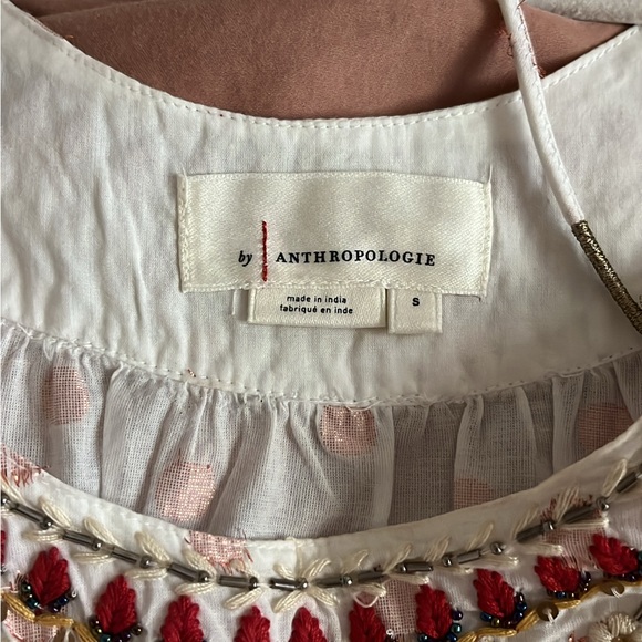 Anthropologie White and Red Embroidered Blouse - Picture 2 of 3